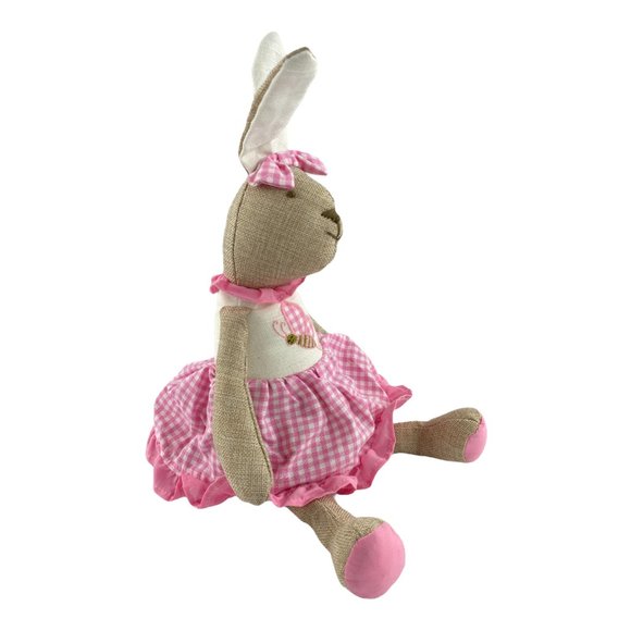 Easter Spring Bunny Rabbit Plush Stuffed Animal Home Decor Pink Check Dress 12" - Picture 5 of 8
